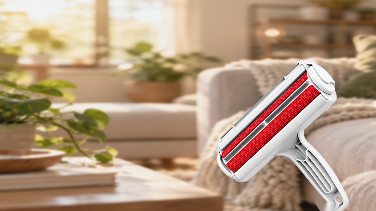 FurLess Pro roller with exact product design in a warm home setting