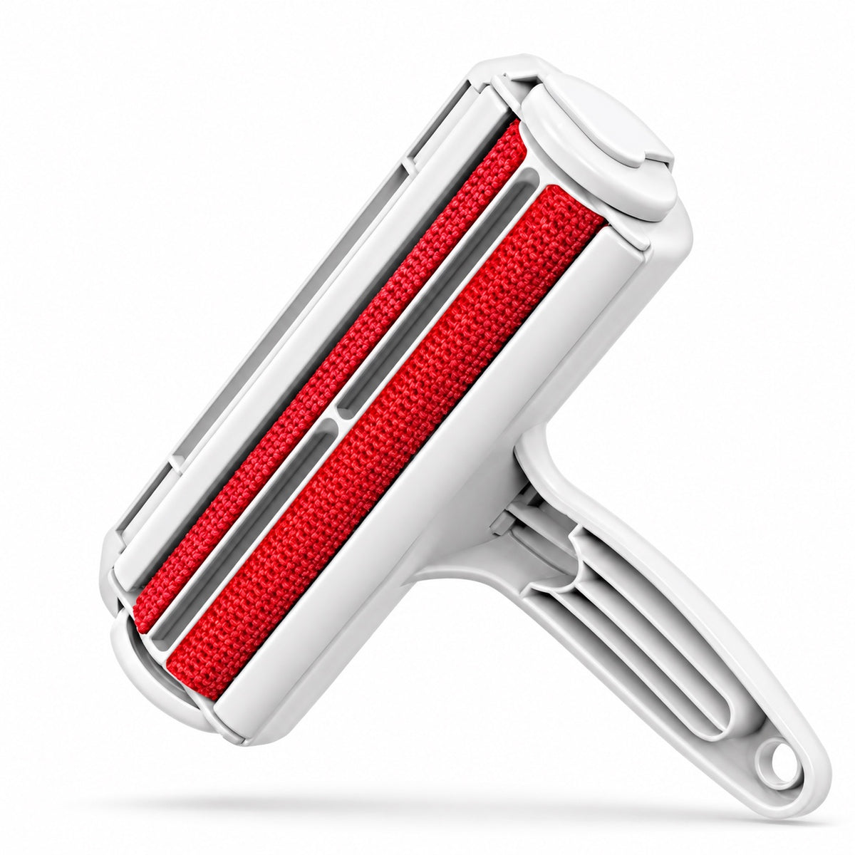 PawRollers Pro reusable pet hair roller with white body and red fabric strips